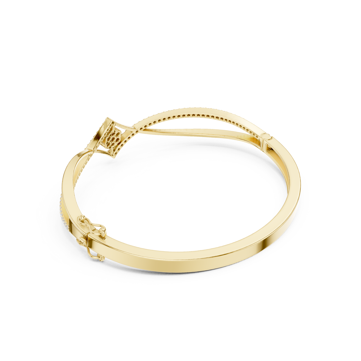 0.70CTW Geometric Rhombus Diamond Cluster Bangle Bracelet - Yellow Gold