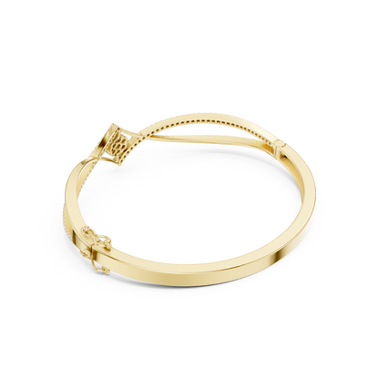 0.70CTW Geometric Rhombus Diamond Cluster Bangle Bracelet - Yellow Gold