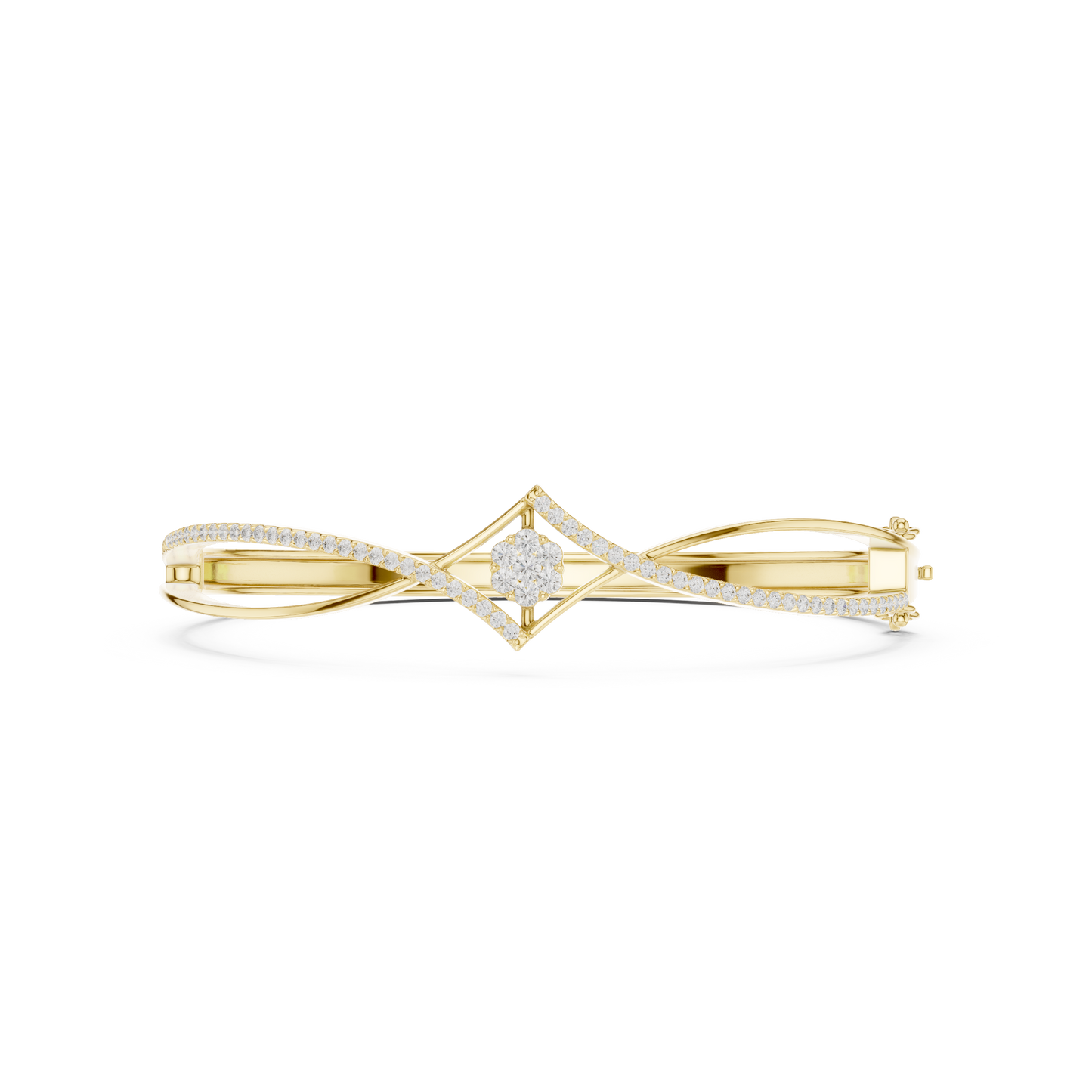 0.70CTW Geometric Rhombus Diamond Cluster Bangle Bracelet - Yellow Gold