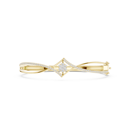 0.70CTW Geometric Rhombus Diamond Cluster Bangle Bracelet - Yellow Gold