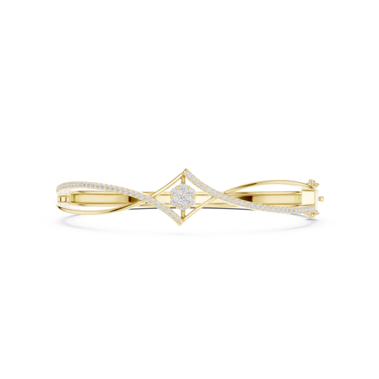 0.70 Carat Geometric Rhombus Diamond Cluster Bangle Bracelet - Yellow Gold