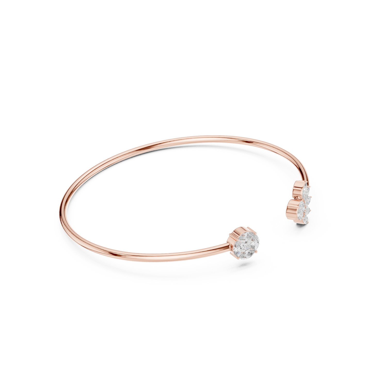 0.78CTW Marquise Sunburst Diamond Open Cuff Bangle - Yellow Gold
