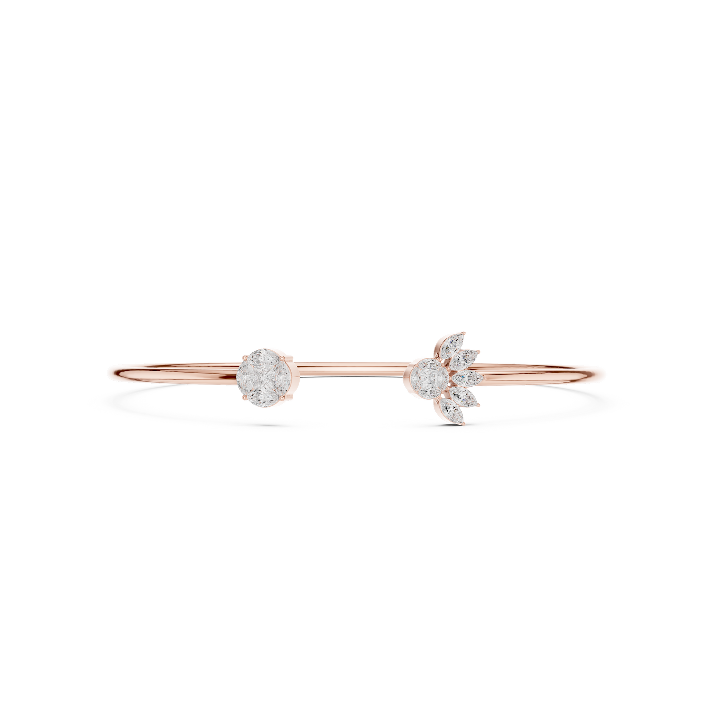 0.78CTW Marquise Sunburst Diamond Open Cuff Bangle - Yellow Gold