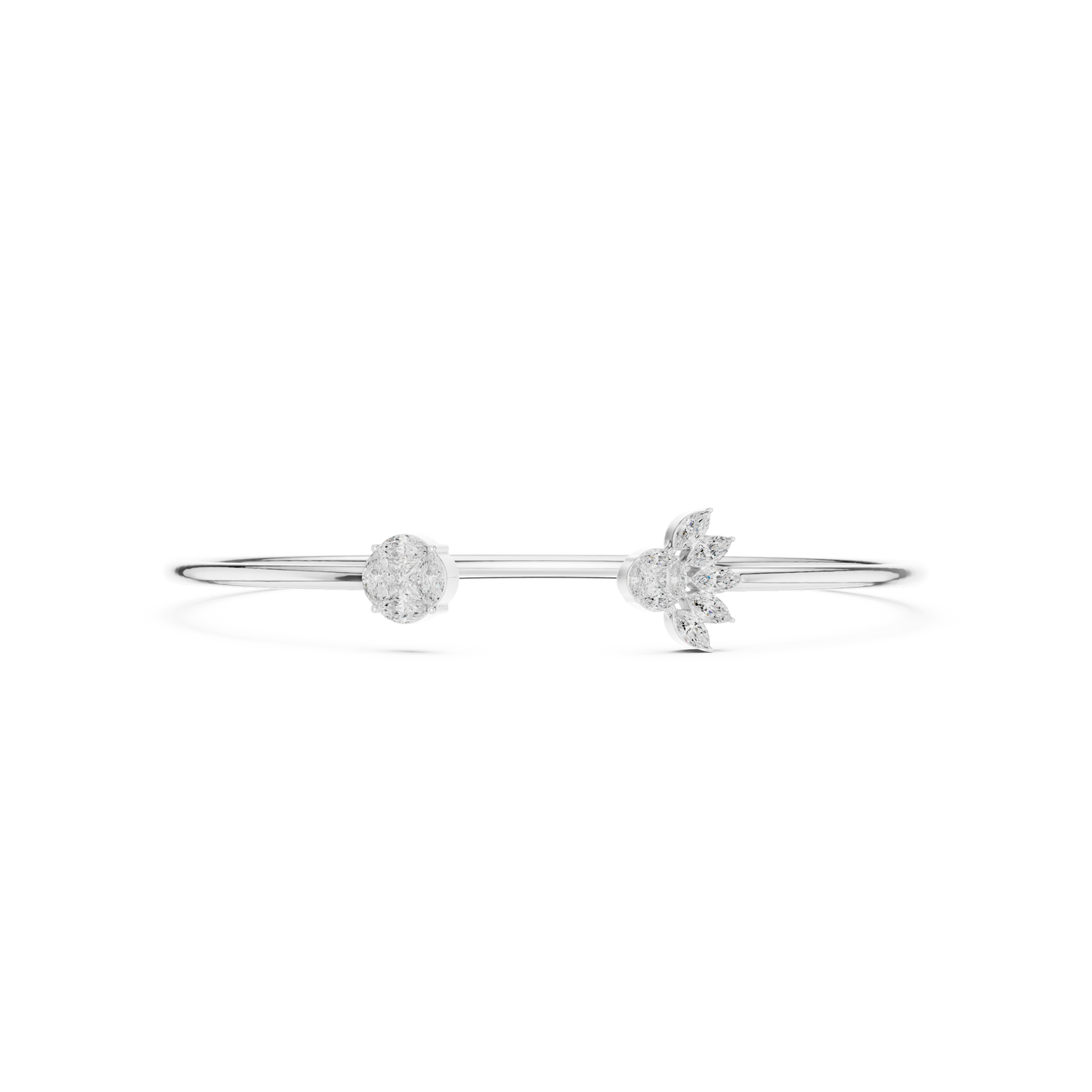 0.78CTW Marquise Sunburst Diamond Open Cuff Bangle - Yellow Gold