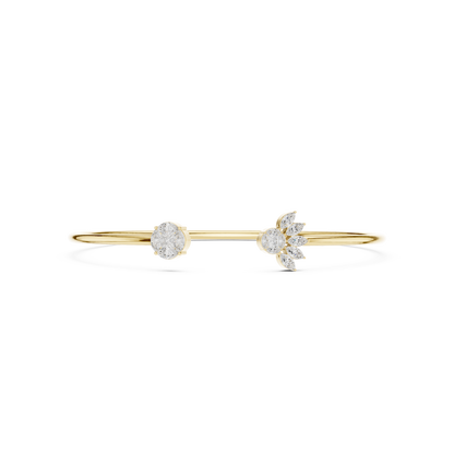 0.78CTW Marquise Sunburst Diamond Open Cuff Bangle - Yellow Gold