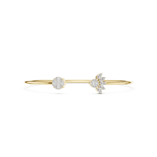 0.78 Carat Marquise Sunburst Diamond Open Cuff Bangle - Yellow Gold