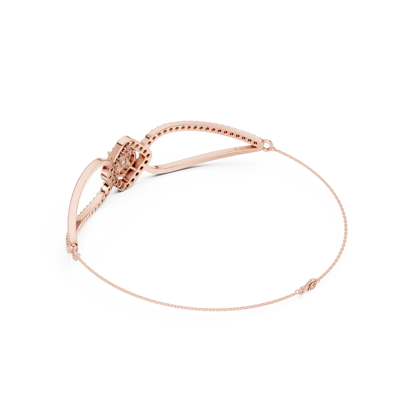 0.94CTW Princess & Marquise Cut Diamond Kite Halo Bangle - Yellow Gold