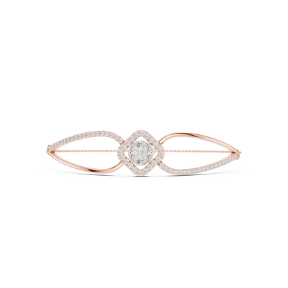 0.94CTW Princess & Marquise Cut Diamond Kite Halo Bangle - Yellow Gold
