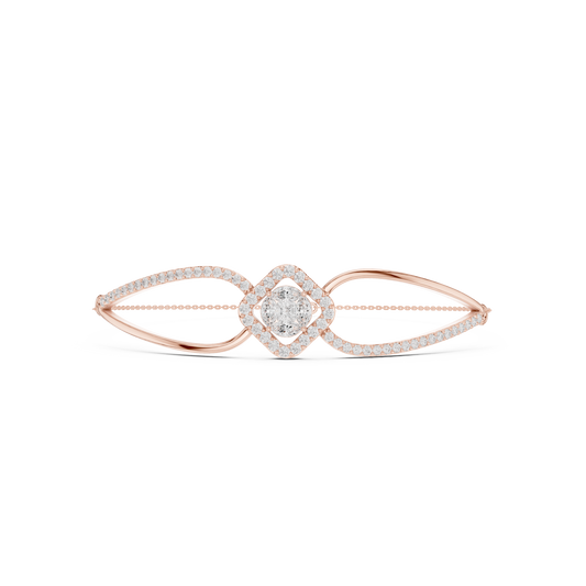 0.94 Carat Princess & Marquise Cut Diamond Kite Halo Bangle - Yellow Gold