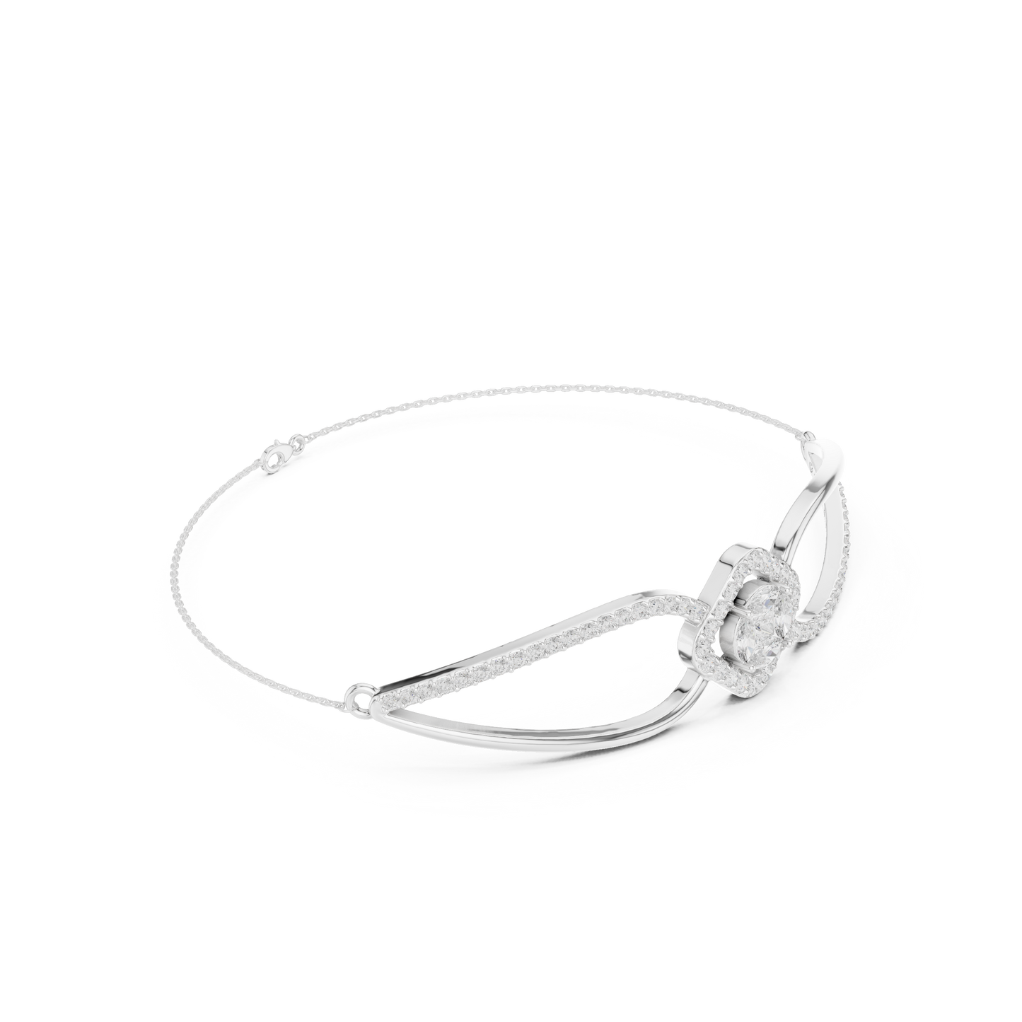 0.94CTW Princess & Marquise Cut Diamond Kite Halo Bangle - Yellow Gold