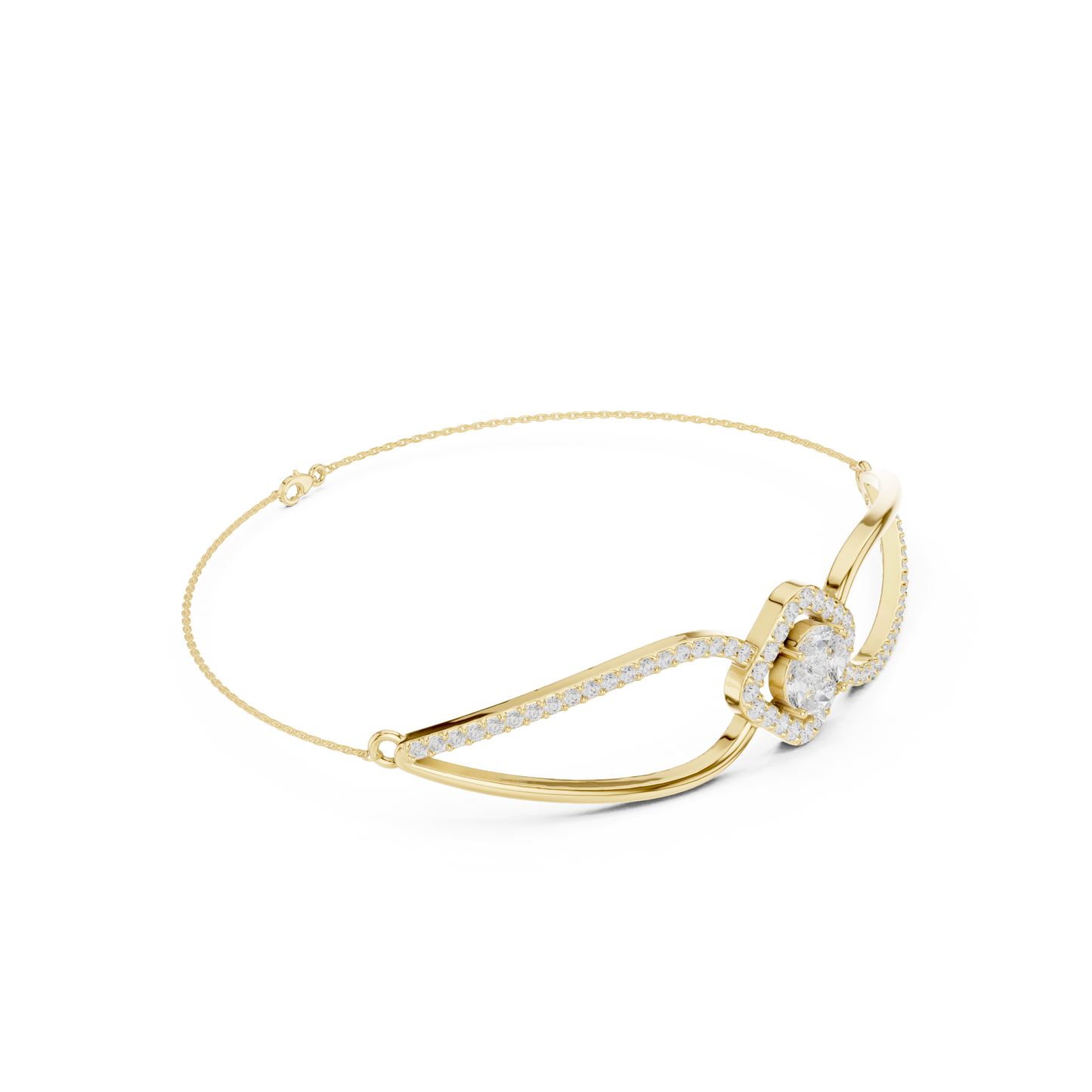 0.94CTW Princess & Marquise Cut Diamond Kite Halo Bangle - Yellow Gold