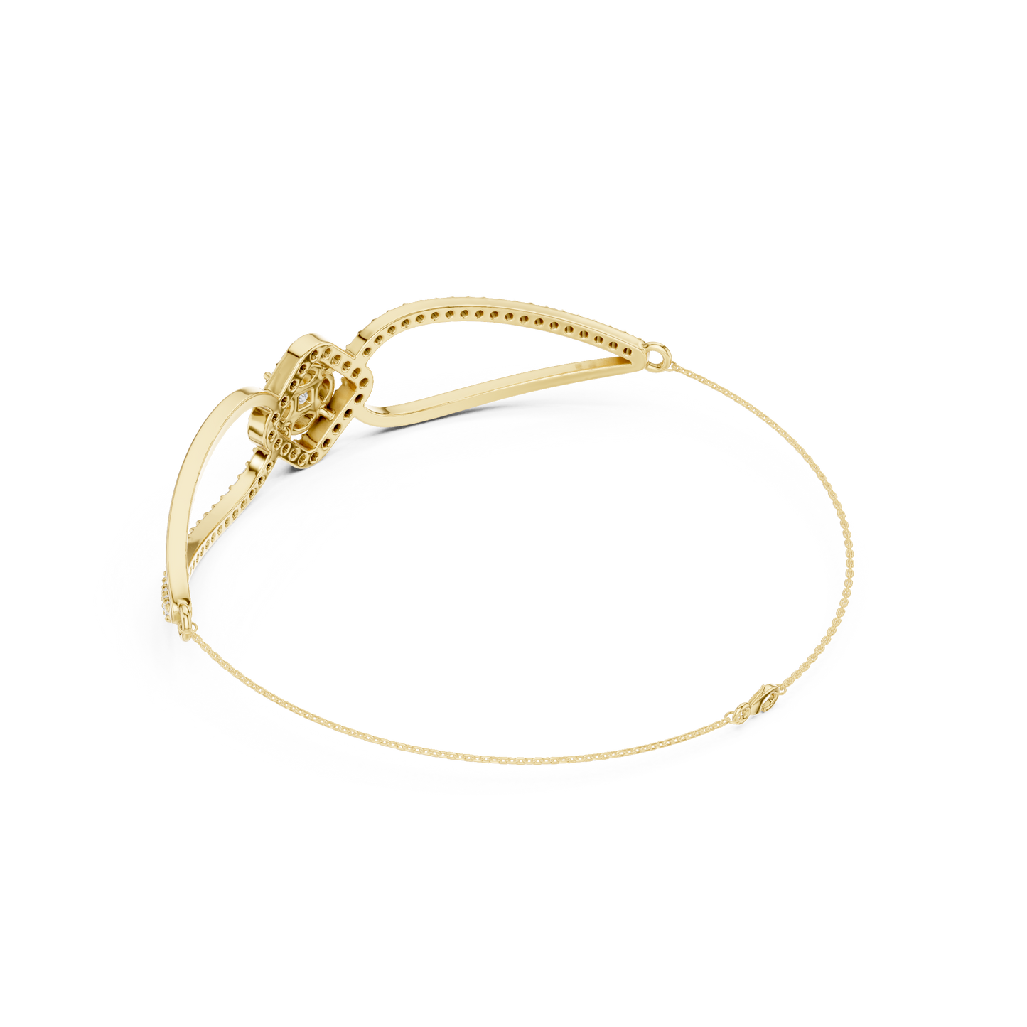 0.94CTW Princess & Marquise Cut Diamond Kite Halo Bangle - Yellow Gold