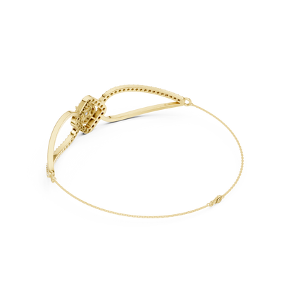 0.94CTW Princess & Marquise Cut Diamond Kite Halo Bangle - Yellow Gold