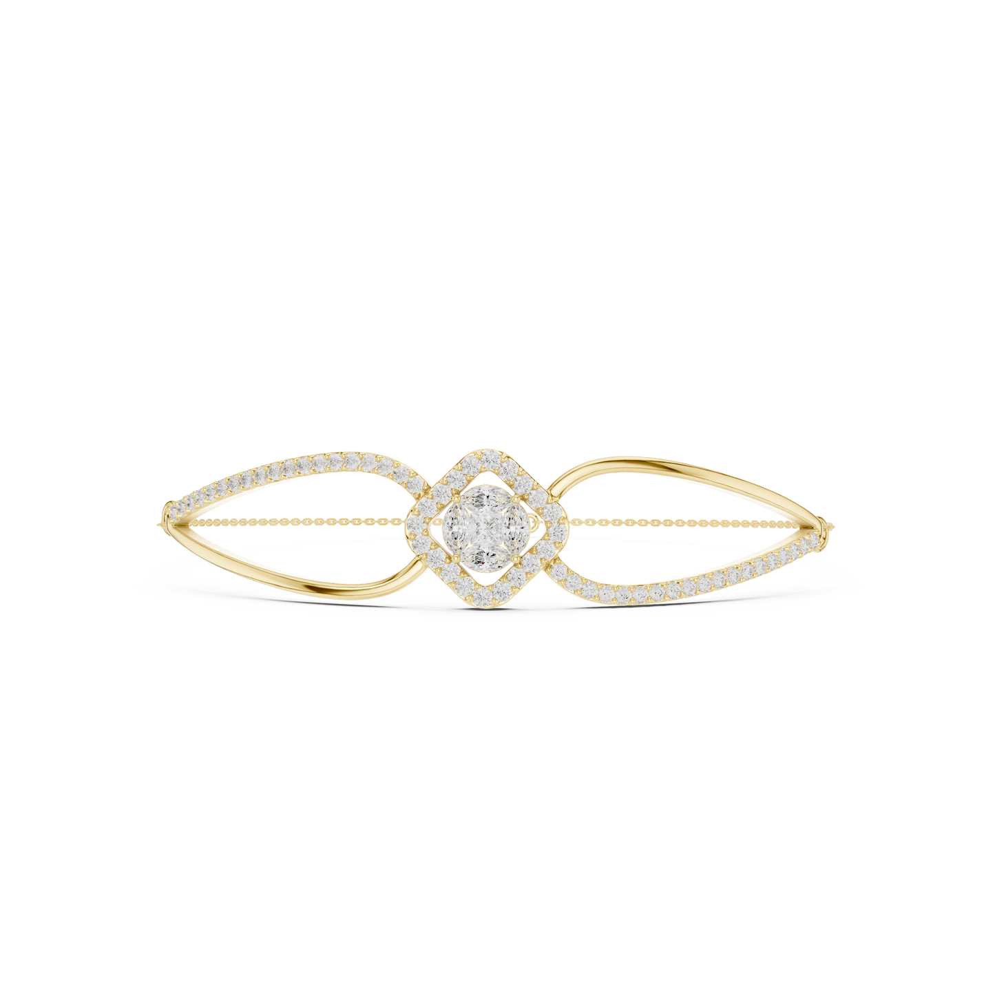0.94CTW Princess & Marquise Cut Diamond Kite Halo Bangle - Yellow Gold