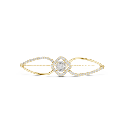 0.94CTW Princess & Marquise Cut Diamond Kite Halo Bangle - Yellow Gold