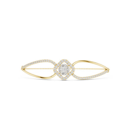 0.94 Carat Princess & Marquise Cut Diamond Kite Halo Bangle - Yellow Gold