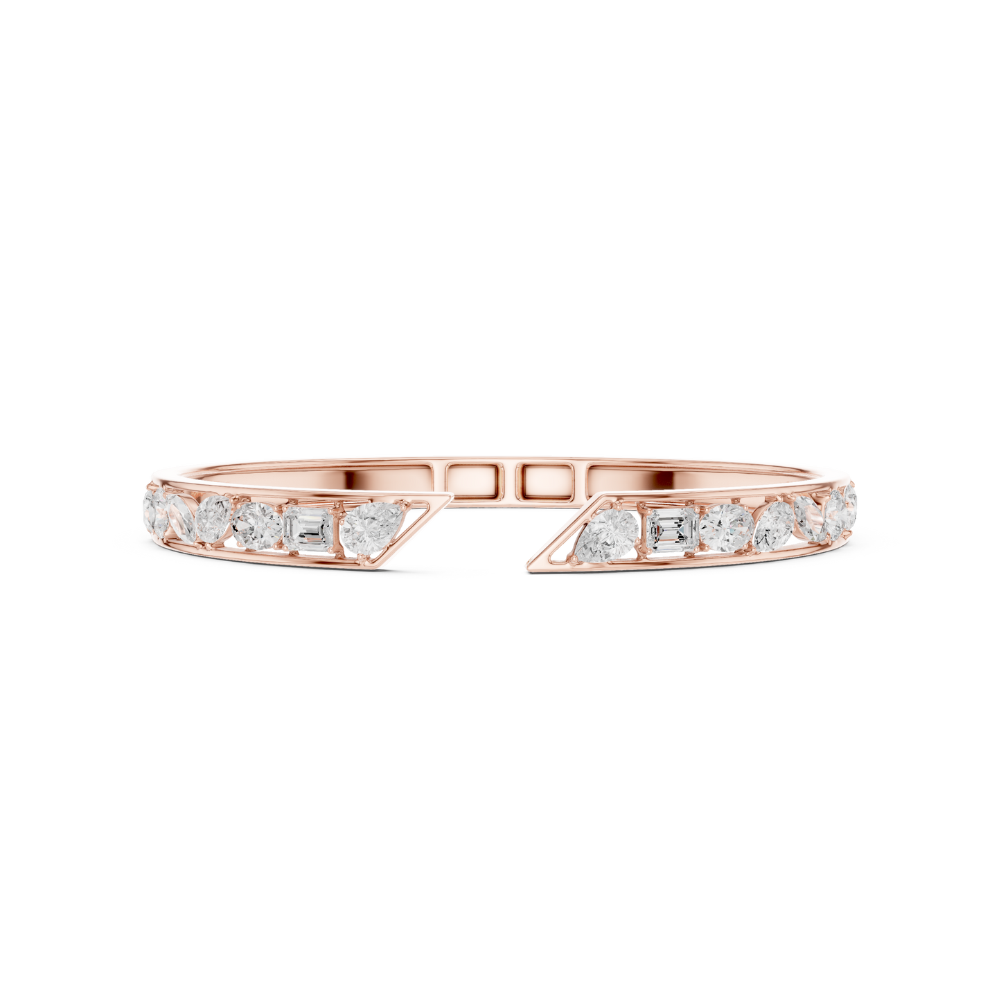 3.51CTW Mixed Diamond Open Cuff Bangle | Gold Geometric Bracelet