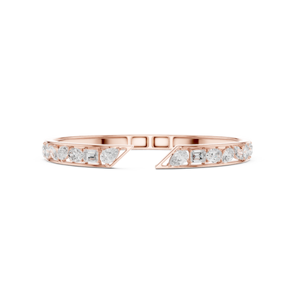 3.51CTW Mixed Diamond Open Cuff Bangle | Gold Geometric Bracelet