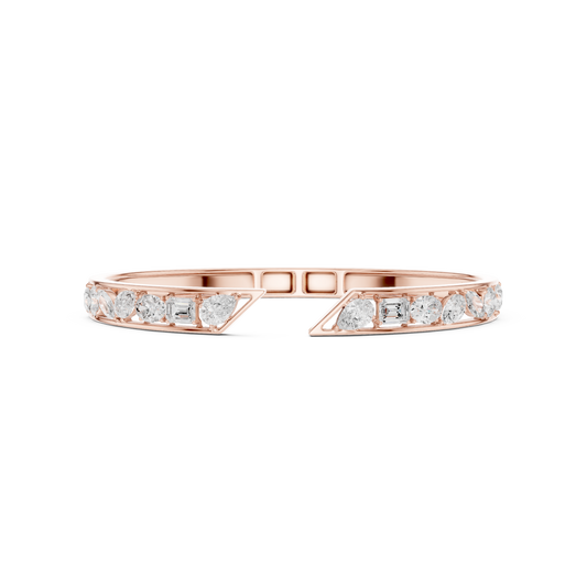 3.51CTW Mixed Diamond Open Cuff Bangle | Gold Geometric Bracelet