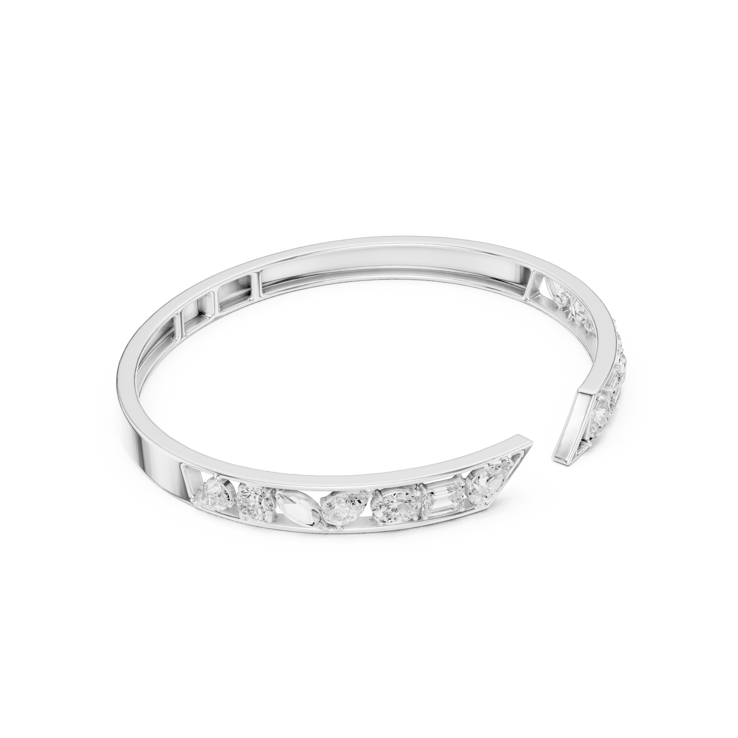 3.51CTW Mixed Diamond Open Cuff Bangle | Gold Geometric Bracelet