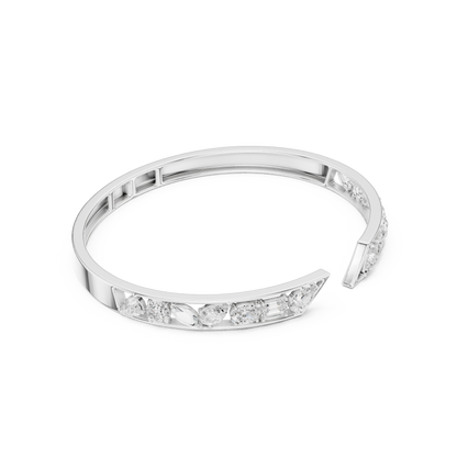 3.51CTW Mixed Diamond Open Cuff Bangle | Gold Geometric Bracelet