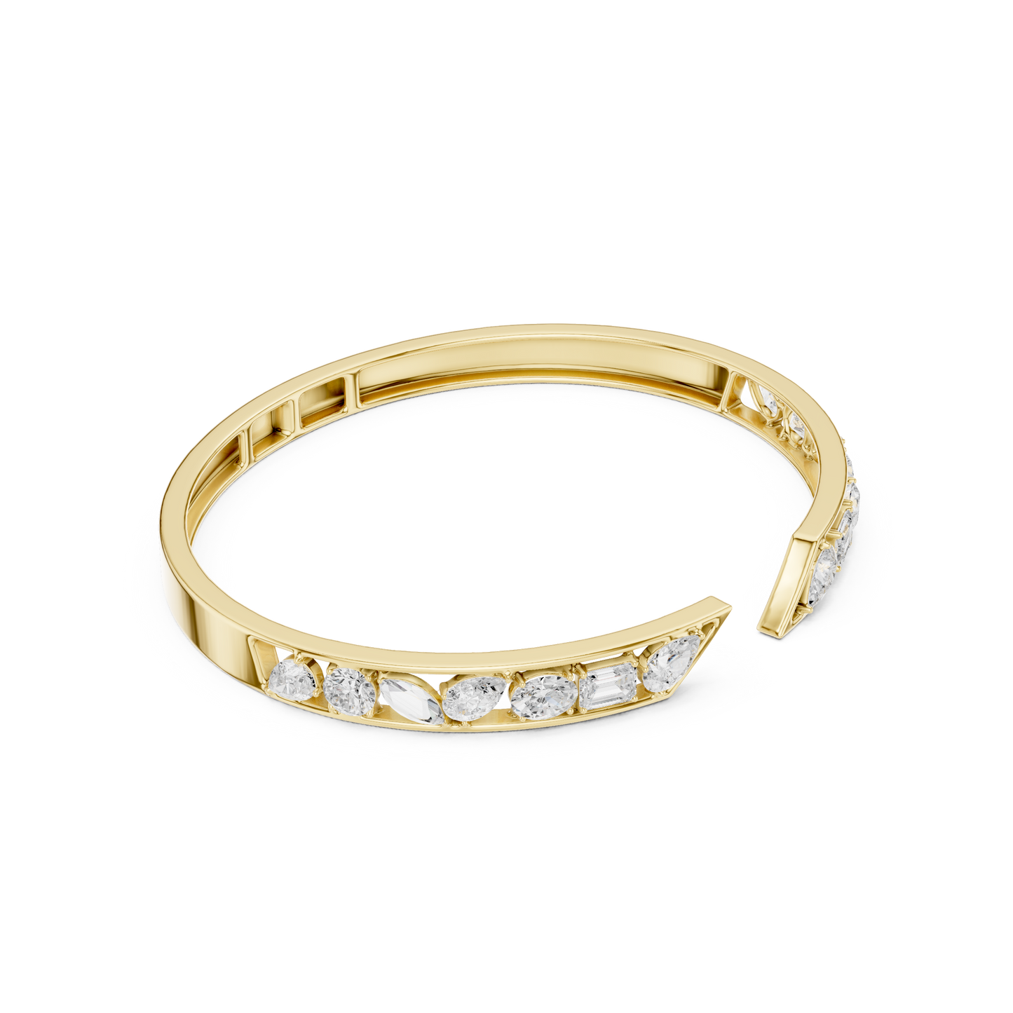 3.51CTW Mixed Diamond Open Cuff Bangle | Gold Geometric Bracelet