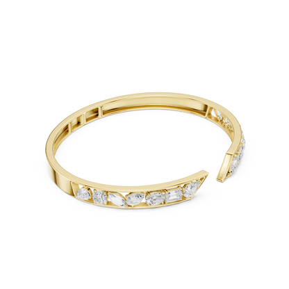 3.51CTW Mixed Diamond Open Cuff Bangle | Gold Geometric Bracelet