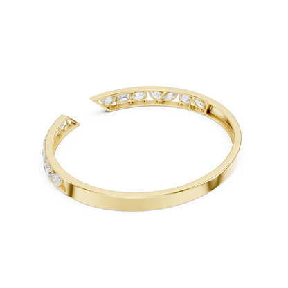 3.51CTW Mixed Diamond Open Cuff Bangle | Gold Geometric Bracelet