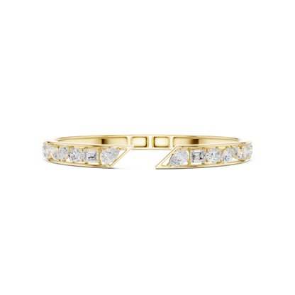 3.51CTW Mixed Diamond Open Cuff Bangle | Gold Geometric Bracelet