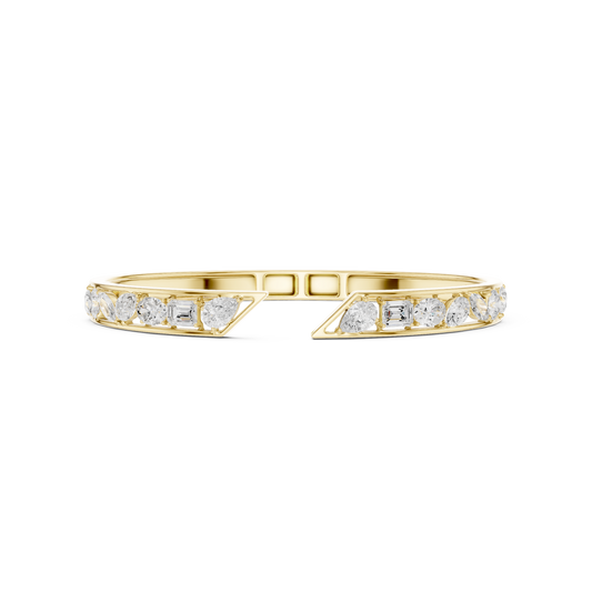 3.51CTW Mixed Diamond Open Cuff Bangle | Gold Geometric Bracelet