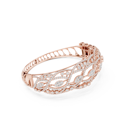 4.72CTW Marquise & Round Diamond Woven Filigree Gold Bangle Bracelet