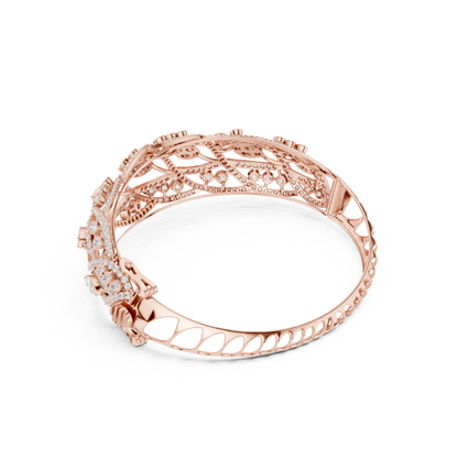 4.72CTW Marquise & Round Diamond Woven Filigree Gold Bangle Bracelet