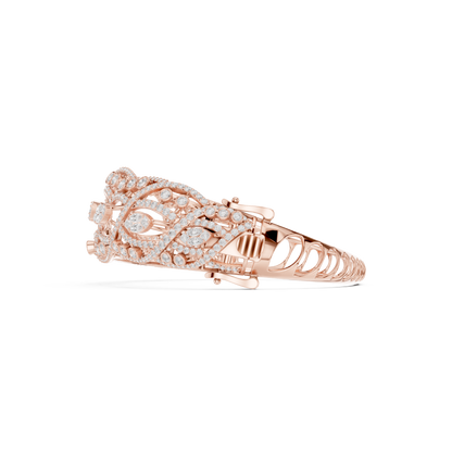 4.72CTW Marquise & Round Diamond Woven Filigree Gold Bangle Bracelet