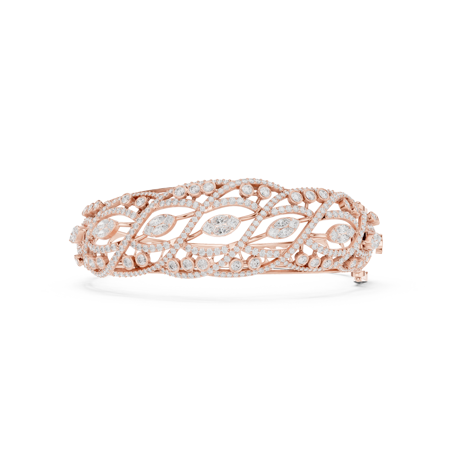 4.72CTW Marquise & Round Diamond Woven Filigree Gold Bangle Bracelet