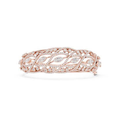 4.72CTW Marquise & Round Diamond Woven Filigree Gold Bangle Bracelet