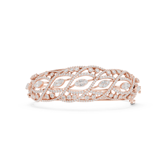 4.72CTW Marquise & Round Diamond Woven Filigree Gold Bangle Bracelet