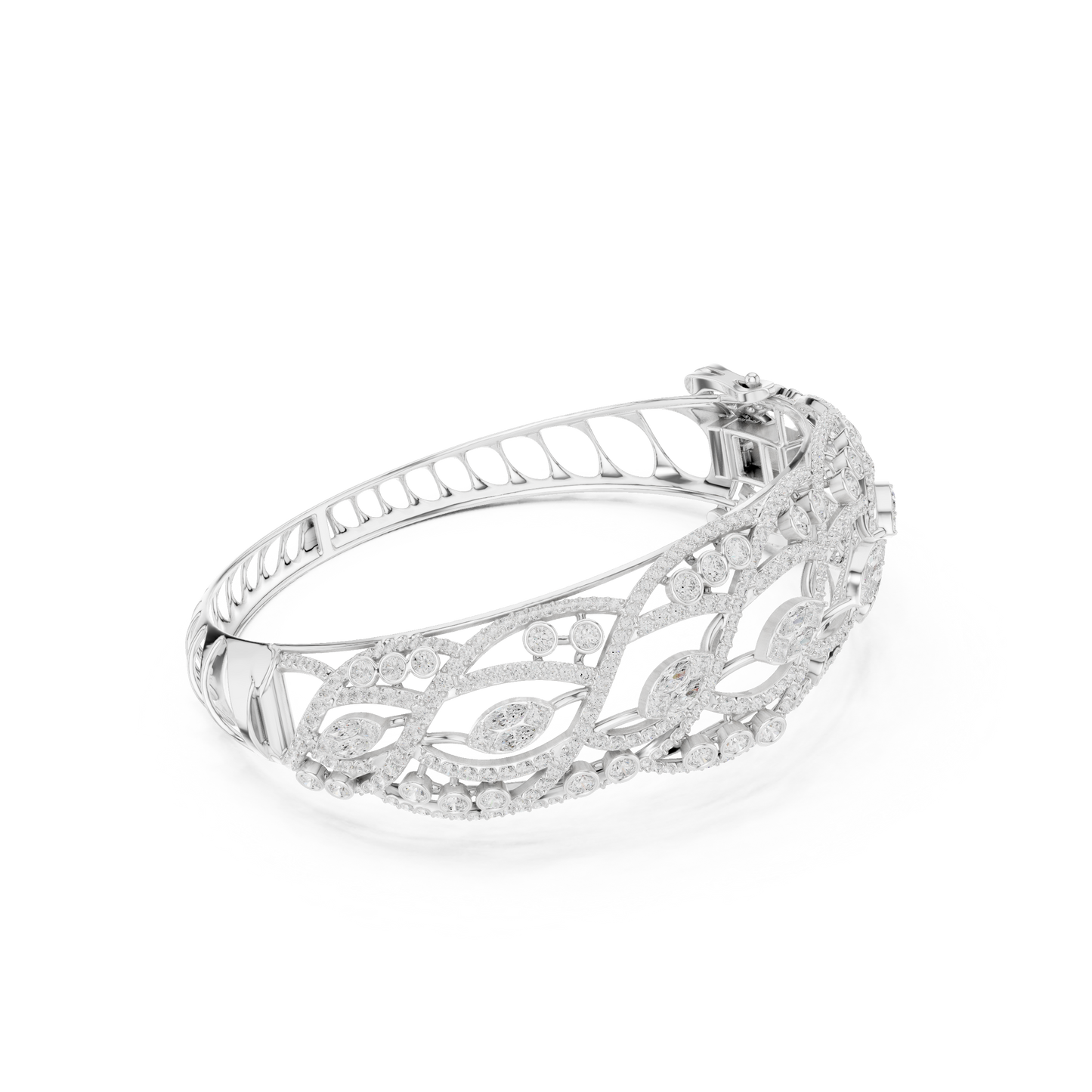 4.72CTW Marquise & Round Diamond Woven Filigree Gold Bangle Bracelet