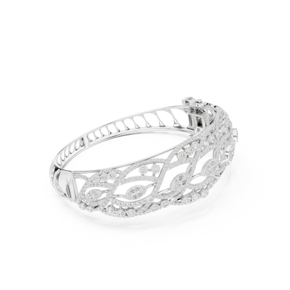 4.72CTW Marquise & Round Diamond Woven Filigree Gold Bangle Bracelet