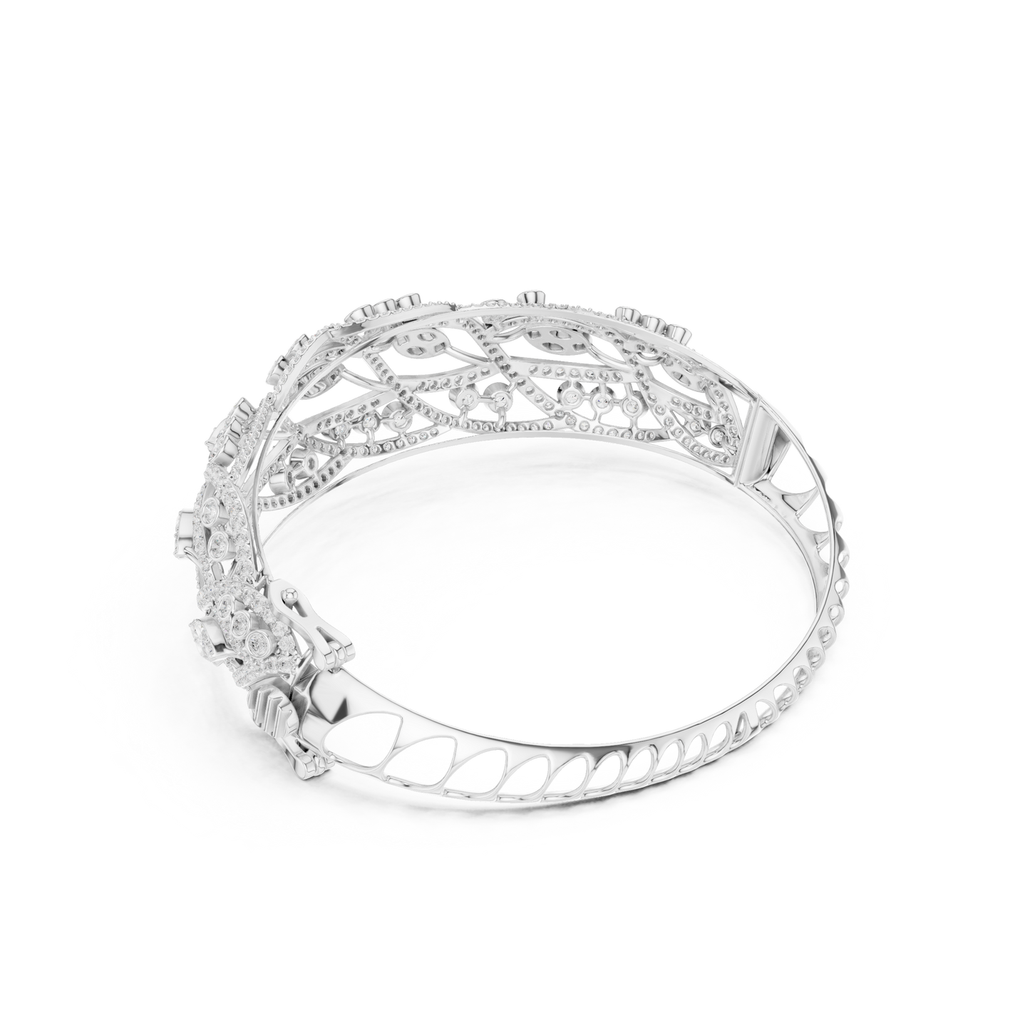 4.72CTW Marquise & Round Diamond Woven Filigree Gold Bangle Bracelet