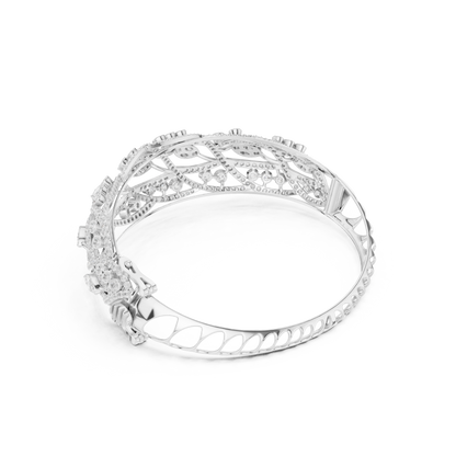 4.72CTW Marquise & Round Diamond Woven Filigree Gold Bangle Bracelet