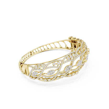 4.72CTW Marquise & Round Diamond Woven Filigree Gold Bangle Bracelet