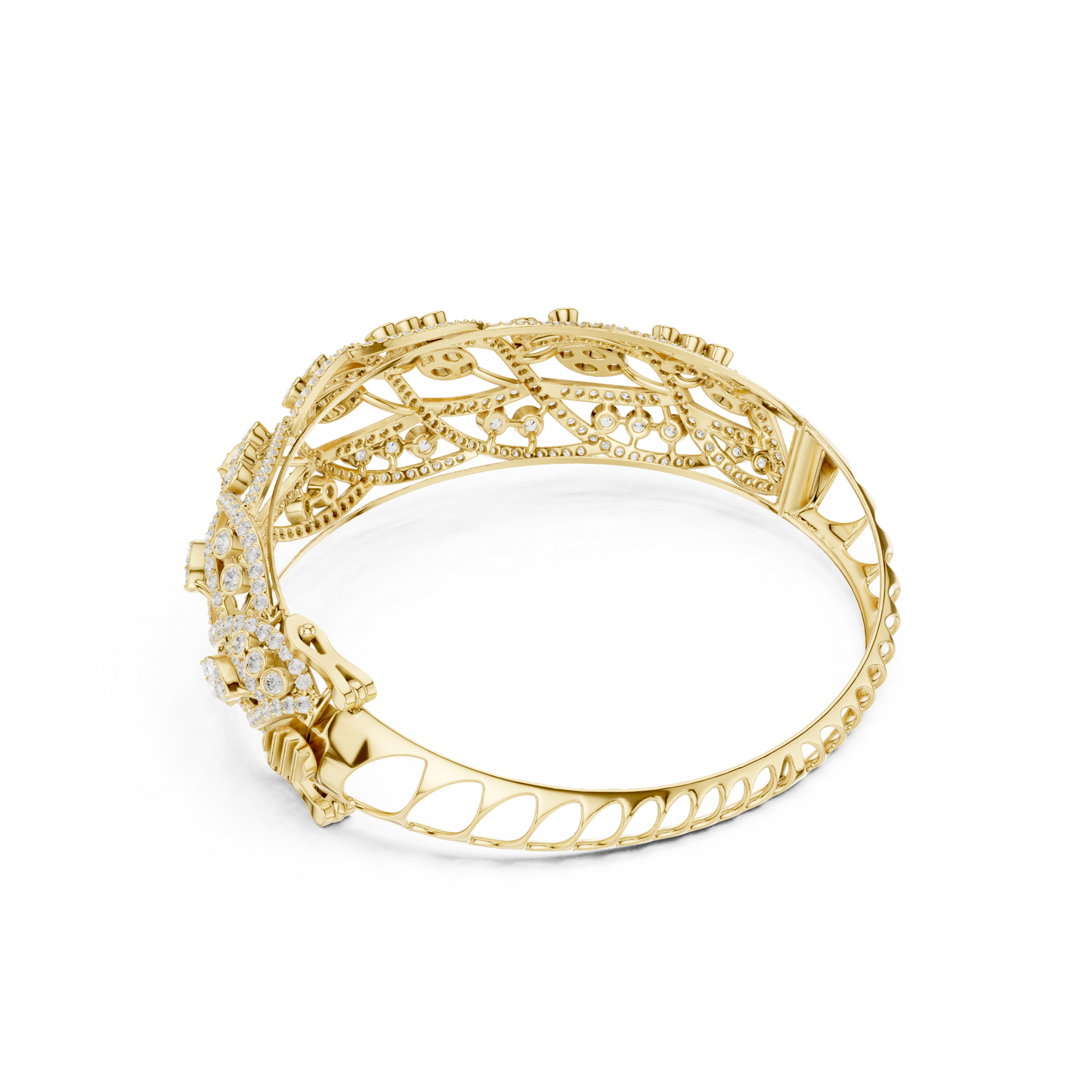 4.72CTW Marquise & Round Diamond Woven Filigree Gold Bangle Bracelet