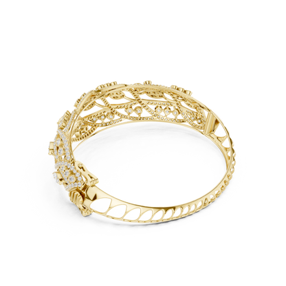 4.72CTW Marquise & Round Diamond Woven Filigree Gold Bangle Bracelet