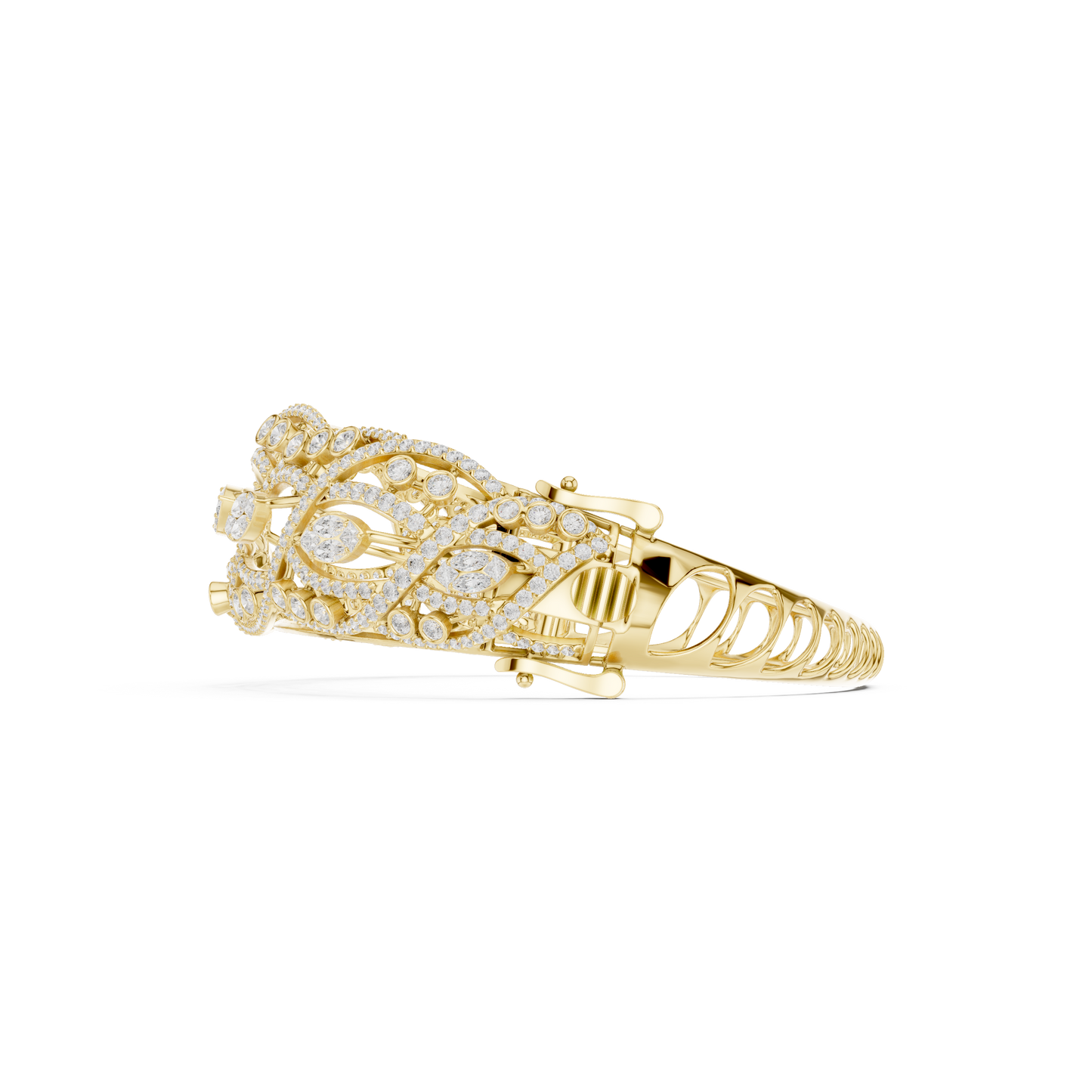 4.72CTW Marquise & Round Diamond Woven Filigree Gold Bangle Bracelet