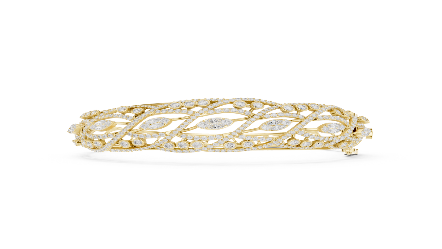 4.72CTW Marquise & Round Diamond Woven Filigree Gold Bangle Bracelet