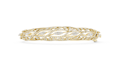 4.72CTW Marquise & Round Diamond Woven Filigree Gold Bangle Bracelet