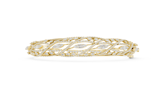 4.72CTW Marquise & Round Diamond Woven Filigree Gold Bangle Bracelet