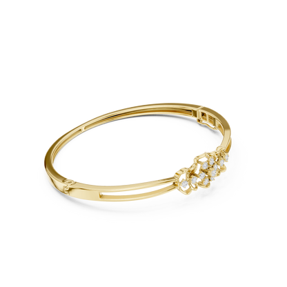 0.32CTW Vintage Filigree Diamond Cluster Bangle - Yellow Gold