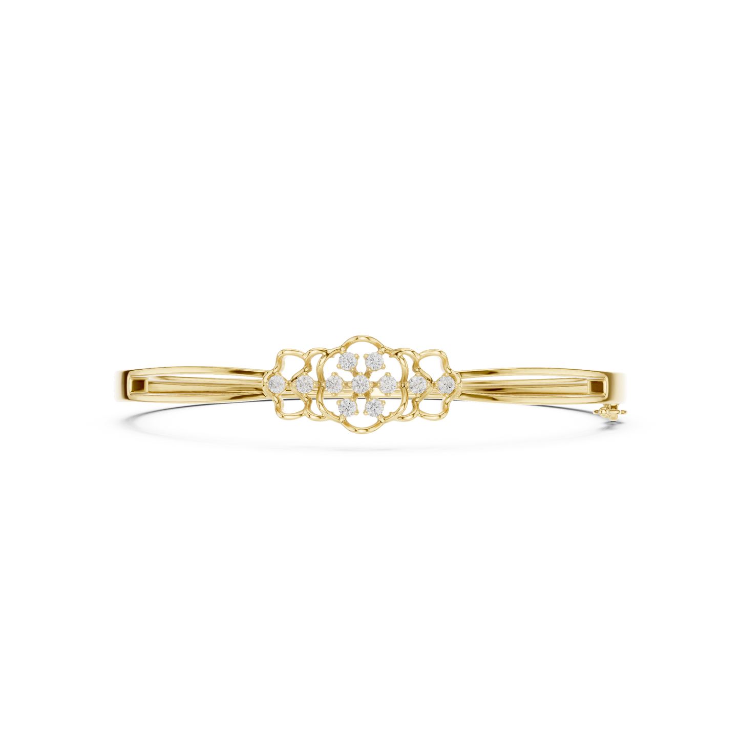 0.32CTW Vintage Filigree Diamond Cluster Bangle - Yellow Gold