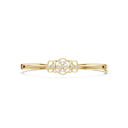 0.32CTW Vintage Filigree Diamond Cluster Bangle - Yellow Gold